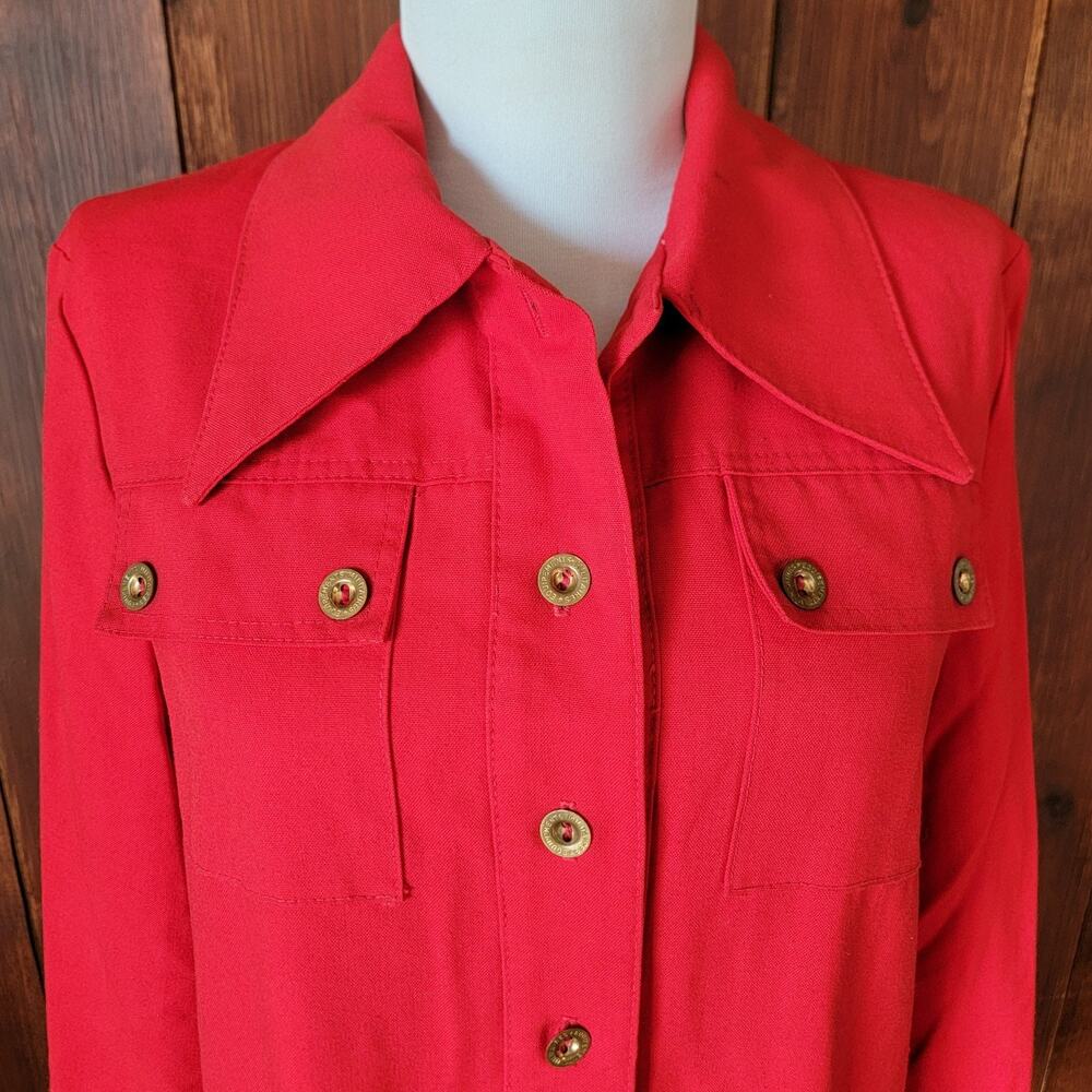 Vintage‎ Campus Casuals Red Shirt Jacket Women L Novelty Shell Buttons Pockets